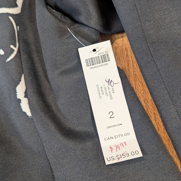 Chico’s Floral Drama Long Jacket Coat Black White Print Size 2 (12/14) - Picture 4 of 13